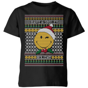 Smiley World Have A Smiley Holiday Kids Christmas T-Shirt - Black