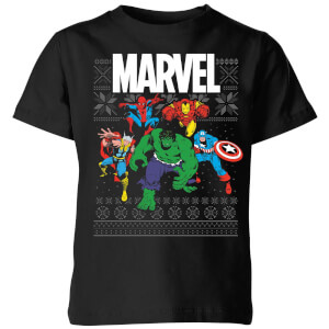 Marvel Avengers Group Kids Christmas T-Shirt - Black