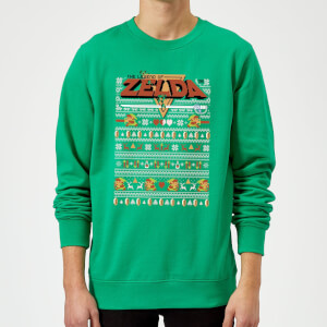 Nintendo Legend Of Zelda Pattern Christmas Sweatshirt - Kelly Green