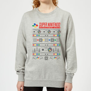 Nintendo SNES Pattern Women's Christmas Sweatshirt - Grey