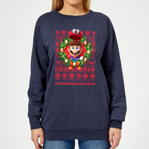 Nintendo Super Mario Mario and Cappy Women's Christmas Sweatshirt - Navy