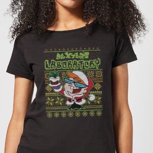 Dexter's Lab Pattern Women's Christmas T-Shirt - Black