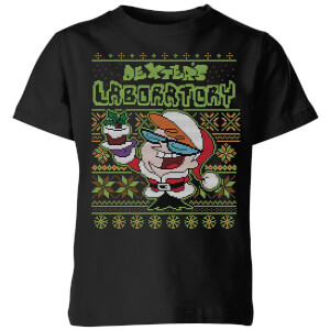 Dexter's Lab Pattern Kids' Christmas T-Shirt - Black