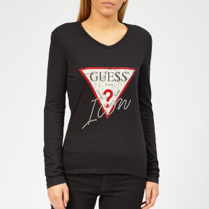Guess Women's Long Sleeve Icon T-Shirt - Jet Black