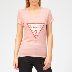 Guess Women's Icon T-Shirt - Pink Palm Tree