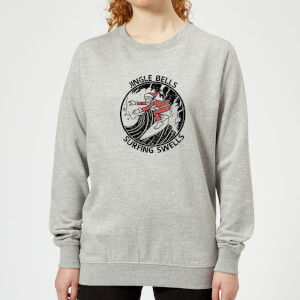 Jungle Bells, Surfing Swells Women's Christmas Sweatshirt - Grey