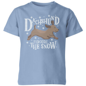 Dachshund Through The Snow Kids' Christmas T-Shirt - Sky Blue