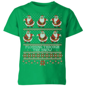 Flossing Through The Snow Kids' T-Shirt - Kelly Green