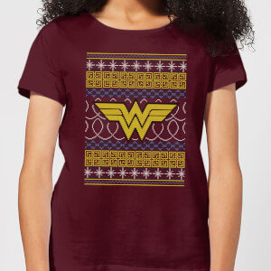 DC Wonder Woman Knit Women's Christmas T-Shirt - Burgundy