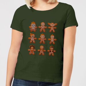 Star Wars Gingerbread Characters Women's Christmas T-Shirt - Forest Green
