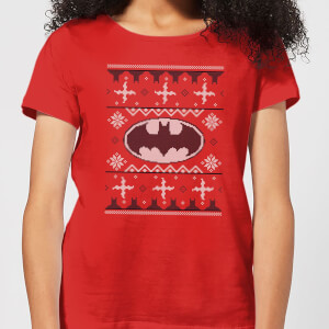 DC Batman Knit Women's Christmas T-Shirt - Red