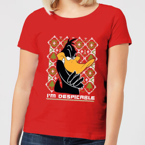 Looney Tunes Daffy Duck Knit Damen Christmas T-Shirt - Rot