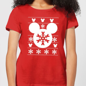 Disney Snowflake Silhouette Women's Christmas T-Shirt - Red