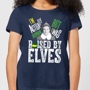 Elf Raised By Elves Women's Christmas T-Shirt - Navy