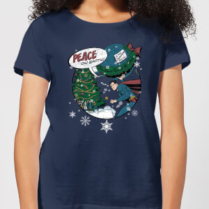 DC Superman Peace On Earth Women's Christmas T-Shirt - Navy