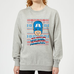 Marvel Captain America Face Women's Christmas Sweatshirt - Grey