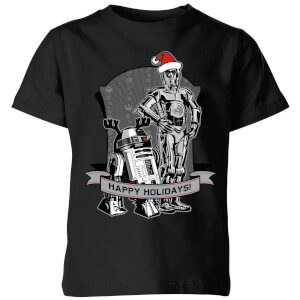 Star Wars Happy Holidays Droids Kids' Christmas T-Shirt - Black