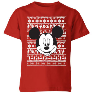 Disney Mickey Face Kids' Christmas T-Shirt - Red