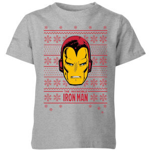 Marvel Iron Man Face Kids' Christmas T-Shirt - Grey