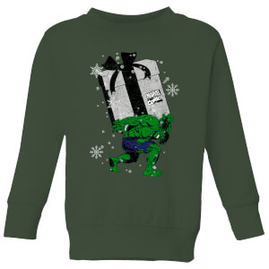 Marvel The Incredible Hulk Christmas Present Kids' Christmas Sweatshirt - Forest Green