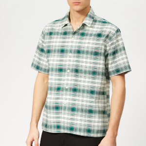 AMI Men's Camp Collar Pocket Check Shirt - Green/Off White