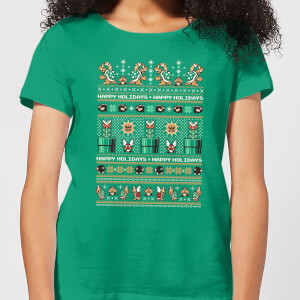 Nintendo Super Mario Happy Holidays The Bad Guys Women's Christmas T-Shirt - Kelly Green