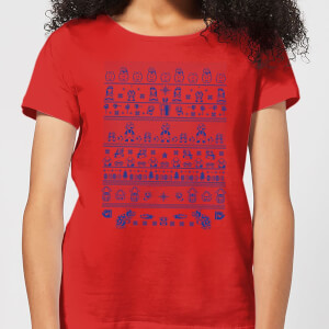 Nintendo Super Mario Retro Knit Women's Christmas T-Shirt - Red