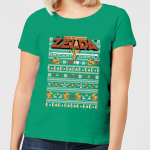 Nintendo Legend Of Zelda Pattern Women's Christmas T-Shirt - Kelly Green