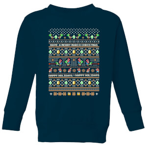 Nintendo Super Mario Yoshi Have A Merry Mario Christmas Kid's Sweatshirt - Navy