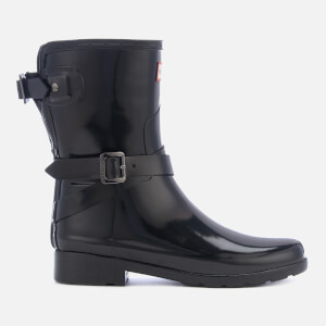 Hunter Women's Refined Back Adjustable Gloss Short Wellies - Black
