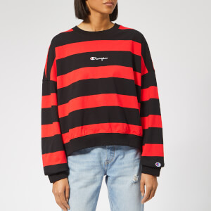 Champion Women's Crew Neck Striped Sweatshirt - Red/Black