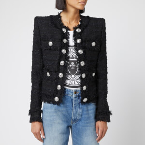 Balmain Women's Collarless Tweed Jacket - Black