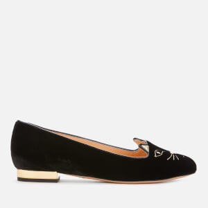 Charlotte Olympia Women's Velvet Kitty Flats - Black/Gold