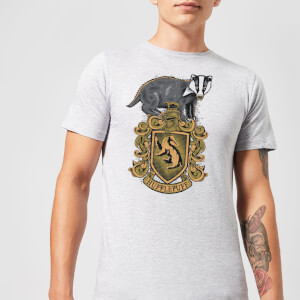 Harry Potter Hufflepuff Drawn Crest Men's T-Shirt - Grey