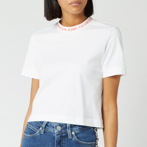 Calvin Klein Jeans Women's Neck Logo Crop T-Shirt - Bright White