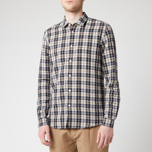 Folk Men's Checked Shirt - Navy Ecru Plaid