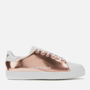 Emporio Armani Women's Serena Metallic Leather Low Top Trainers - Copper/White