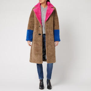 Saks Potts Women's Febbe Bold Shearling Coat - Beige/Pink/Strong Blue