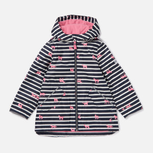 Joules Girls' Raindrop Hooded Rain Coat - Pink Stripe Horse