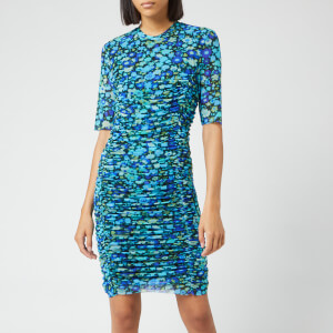 Ganni Women's Printed Mesh Dress - Azure Blue