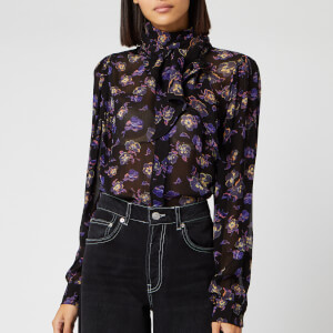 Ganni Women's Printed Georgette Blouse - Black