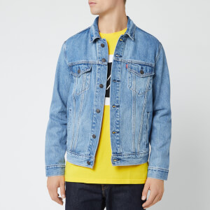 Levi's Men's Trucker 90's Logo Text Back Denim Jacket - Blue