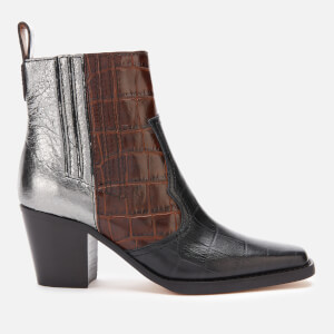 Ganni Women's Leather Western Heeled Boots - Multicolour