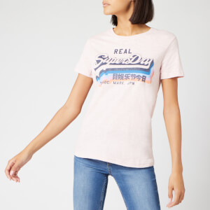 Superdry Women's V Logo Rainbow Entry T-Shirt - Shell Pink Slub