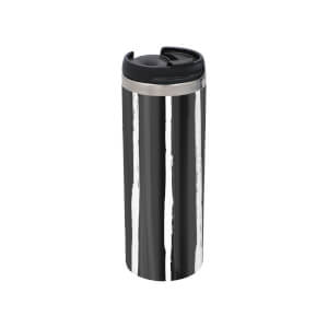 Black White Stripe Stainless Steel Travel Mug - Metallic Finish