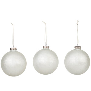 Broste Copenhagen Glitter Glass Christmas Baubles (Set of 3) - Silver