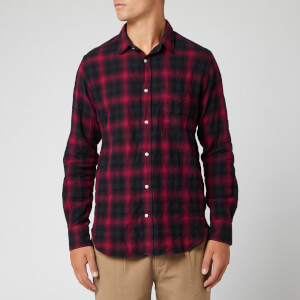 Officine Generale Men's Lipp Japanese Shadow Plaid Shirt - Black/Framboise