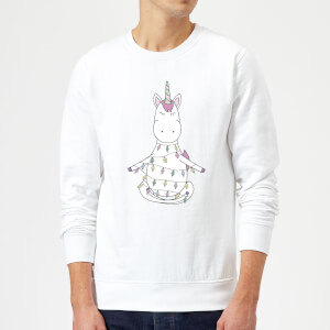 Unicorn Wrapped In Christmas Lights Sweatshirt - White