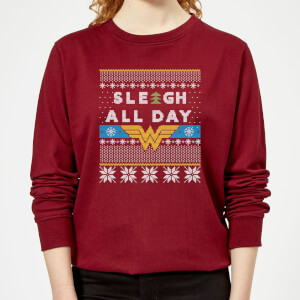 Wonder Woman 'Sleigh All Day Women's Christmas Sweatshirt - Burgundy