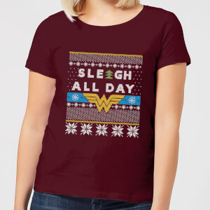 Wonder Woman 'Sleigh All Day Women's Christmas T-Shirt - Burgundy